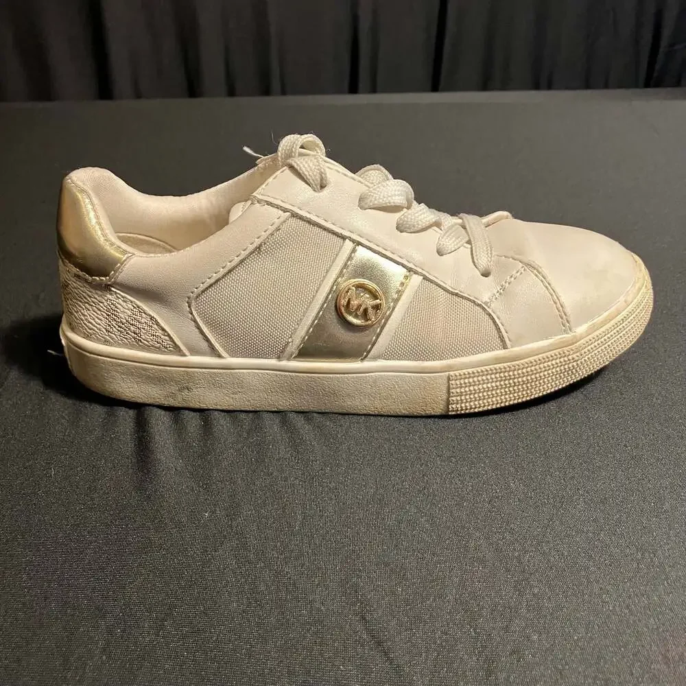 Michael Kors Girls White and Gold Logo Detail Sneakers kids size 13